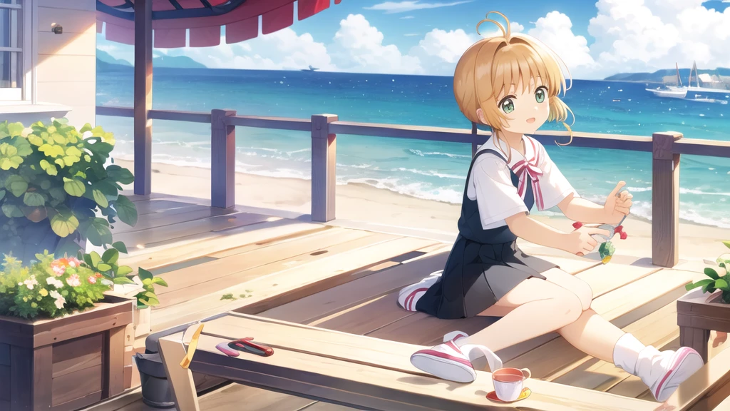 masterpiece, Highest quality, wallpaper, One girl, alone,summer服を着た, socks, Both sides up, summer、Seaside
