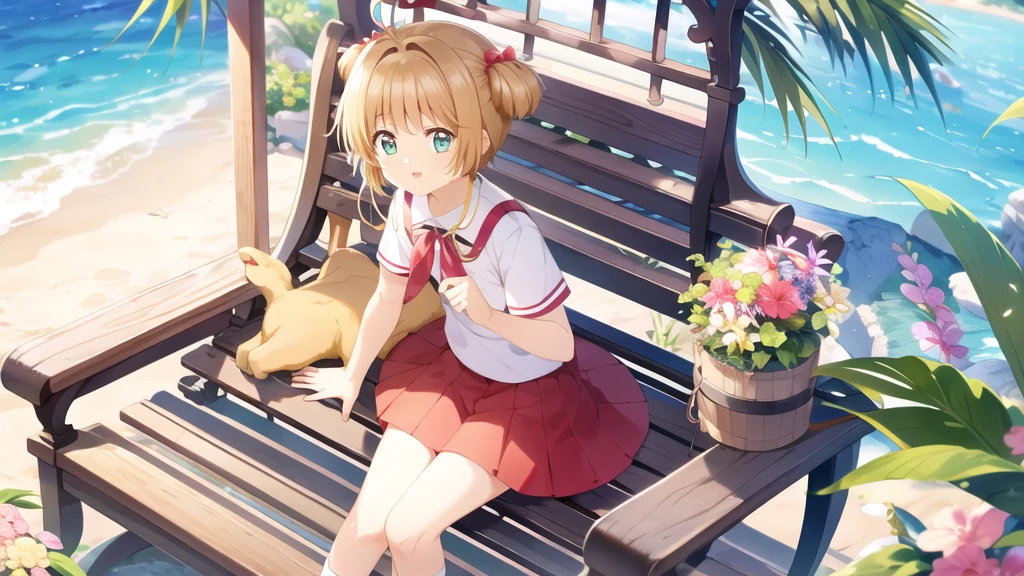 masterpiece, Highest quality, wallpaper, One girl, alone,summer服を着た, socks, Both sides up, summer、Seaside
