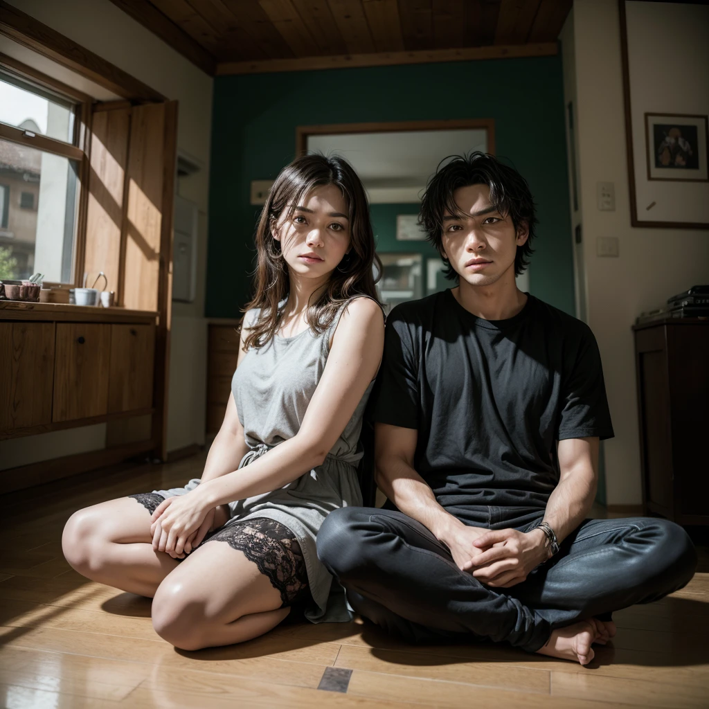 Man and woman sitting, looking in my direction, with fear in your eyes
