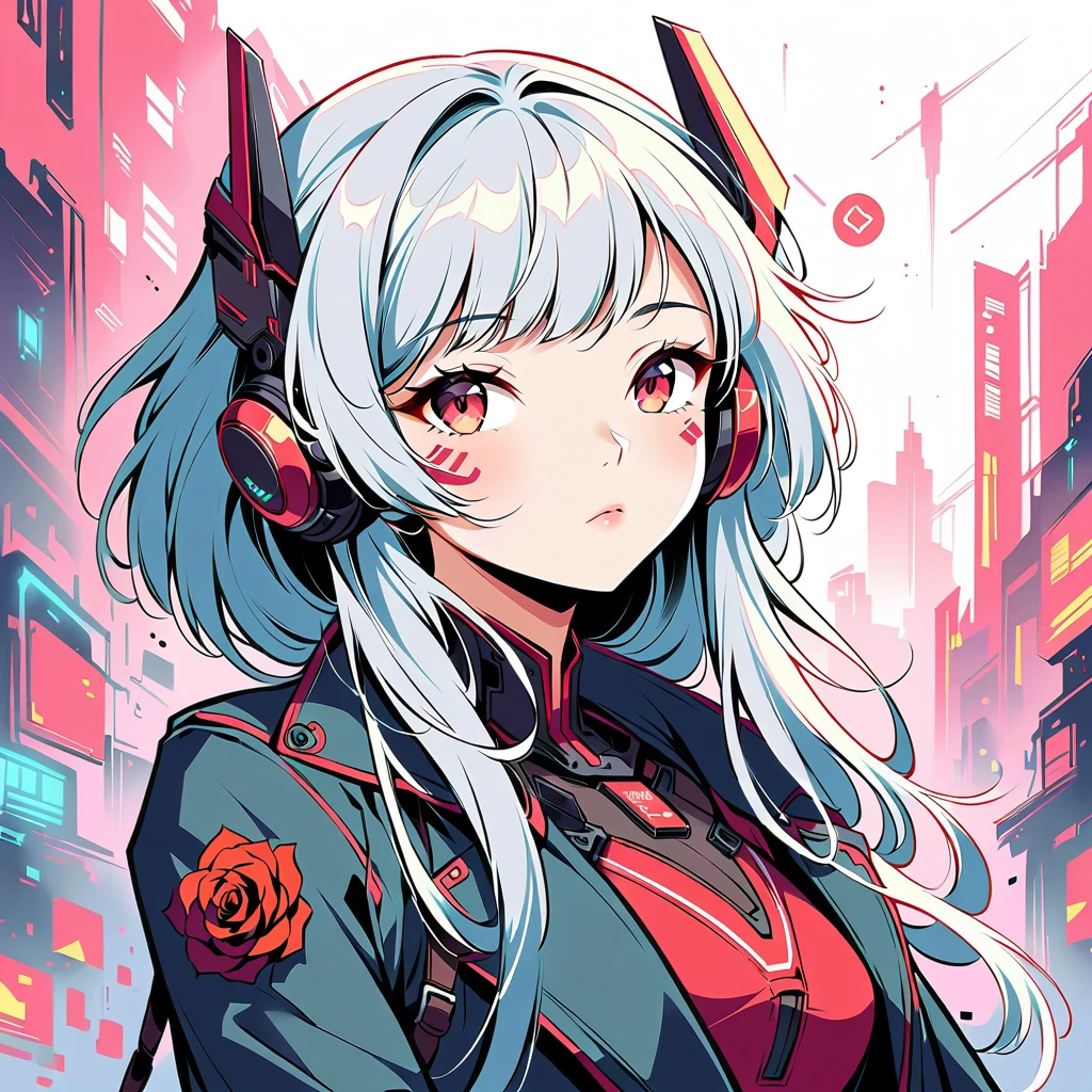 Anime girl with futuristic headgear and red eyes, digital Cyberpunk anime art, Digital Cyberpunk - Anime Art, anime cyberpunk art, Cyberpunk anime art, Cyborg - Silver Haired Girl, Dark Cyberpunk Illustration, Cyberpunk Anime Girl, female Cyberpunk Anime Girl, Cyberpunk themed art, Cyberpunk Anime Girl mech, Cyberpunk art style, Cyberpunk Cyborg. rose, advanced digital cyberpunk art