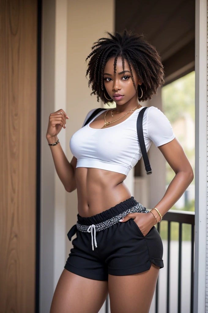 Black woman in shorts