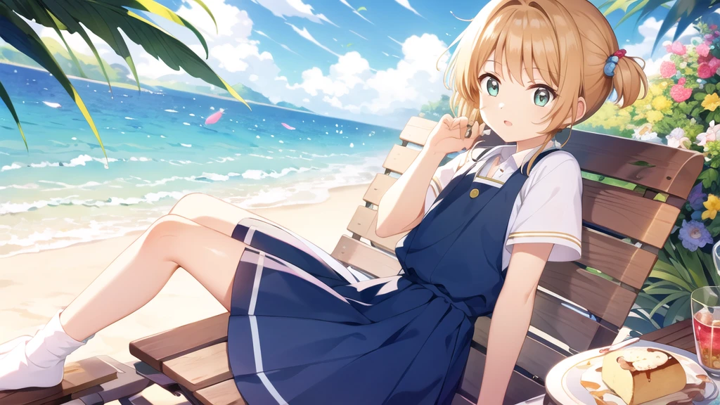 masterpiece, Highest quality, wallpaper,  One girl, alone,summer服を着た, socks, Both sides up, summer、Seaside