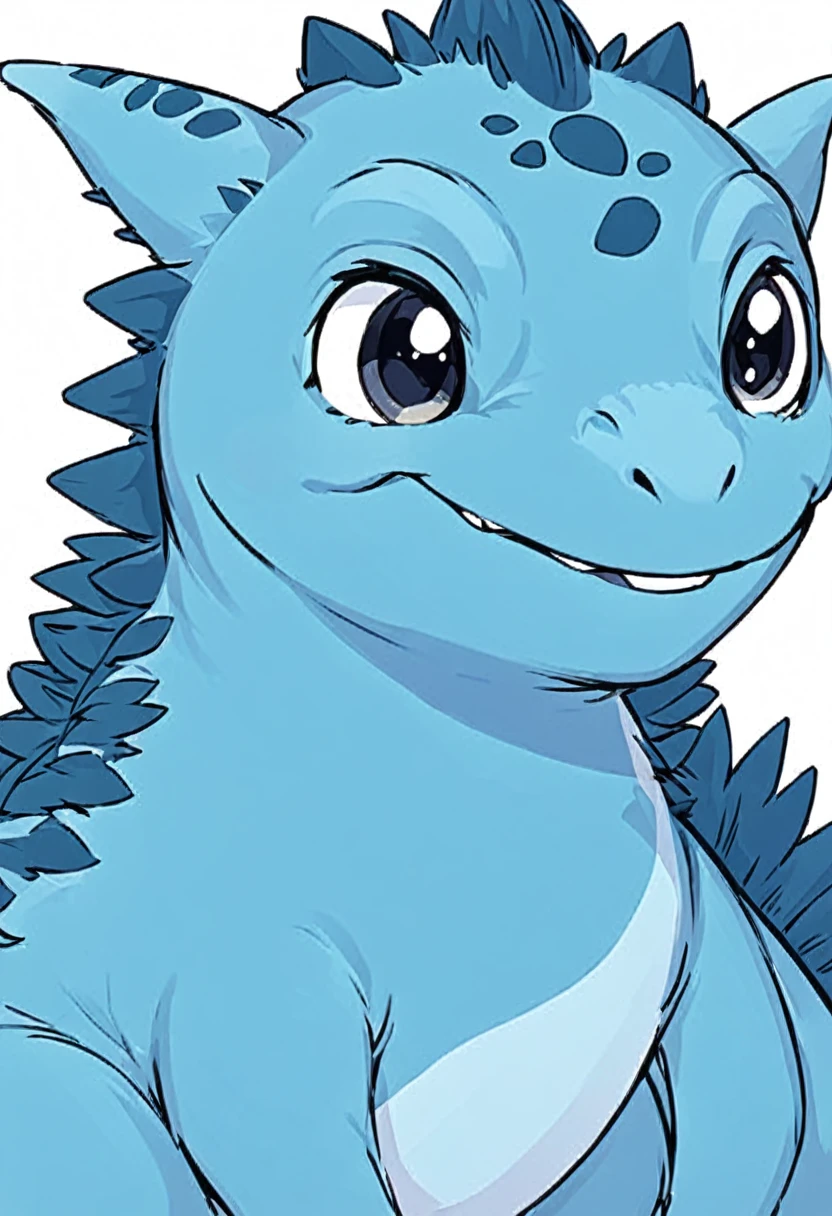 Low quality, line art, one dinosaur, fluffy, stuffed, blue, smiling, looking at viewer, White background