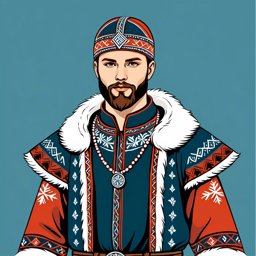 man in nordic folk outfit, vector graphics, strong contours
