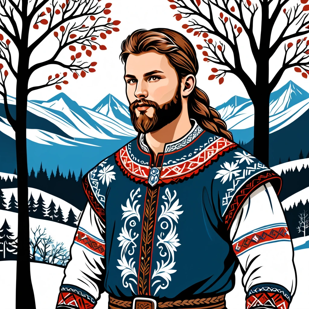 man in nordic folk outfit, vector graphics, strong contours