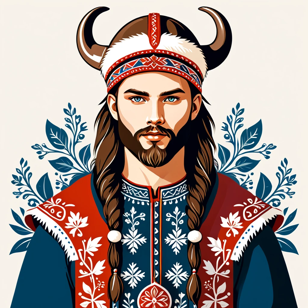 man in nordic folk outfit, vector graphics, strong contours