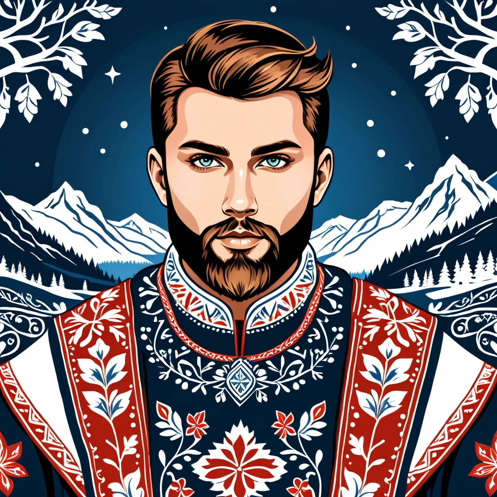 man in nordic folk outfit, vector graphics, strong contours
