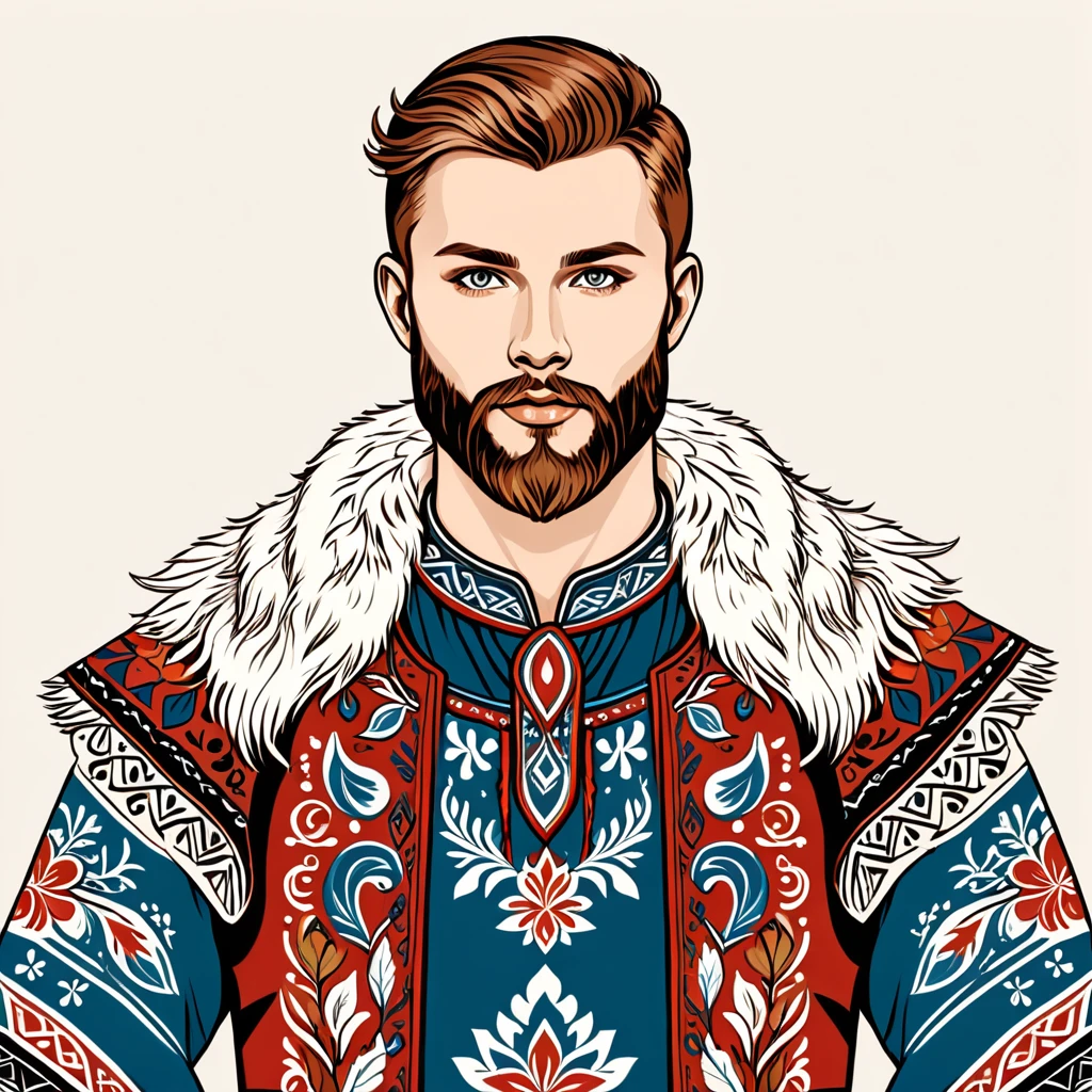 man in nordic folk outfit, vector graphics, strong contours