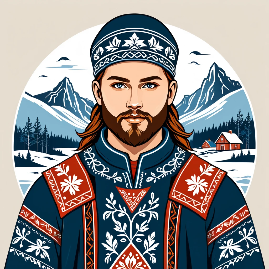 man in nordic folk outfit, vector graphics, strong contours