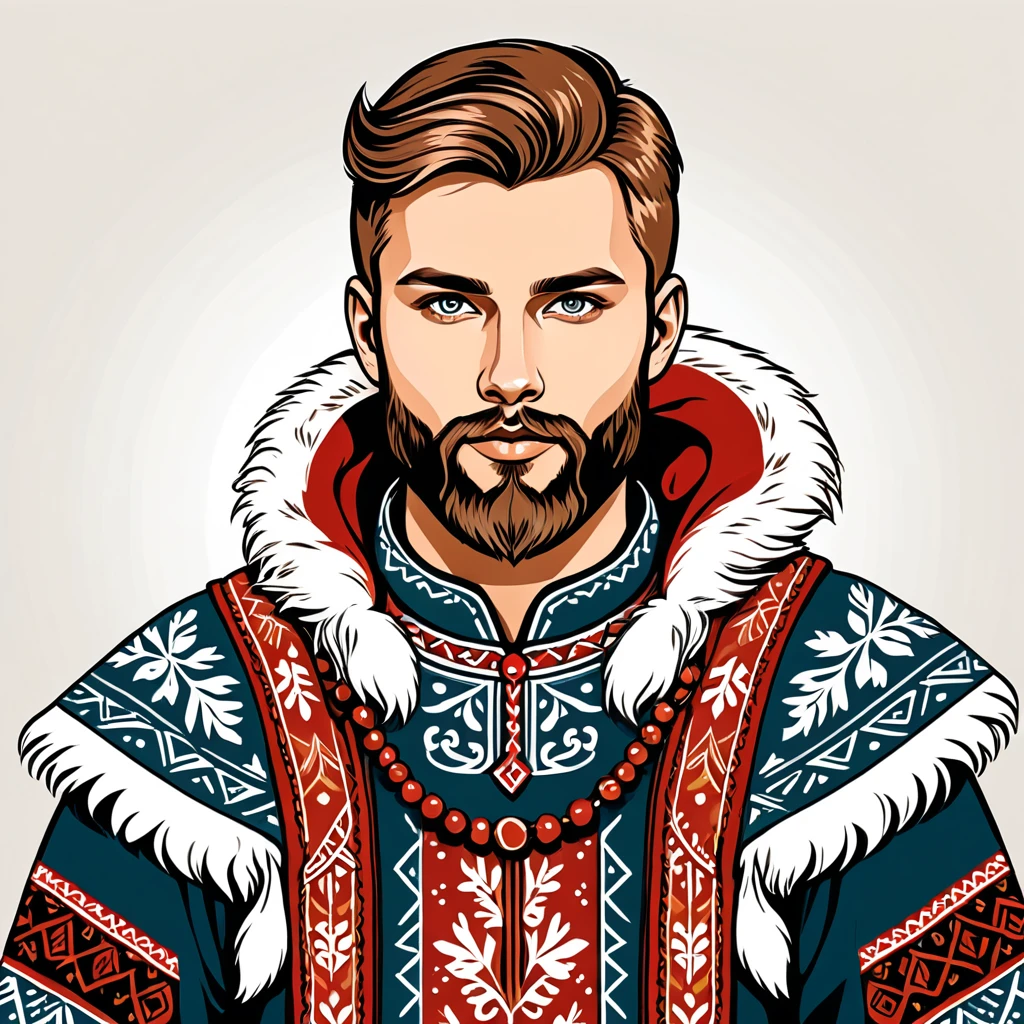 man in nordic folk outfit, vector graphics, strong contours