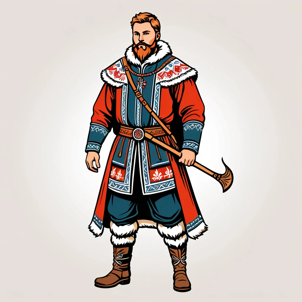 man in nordic folk outfit, vector graphics, strong contours
