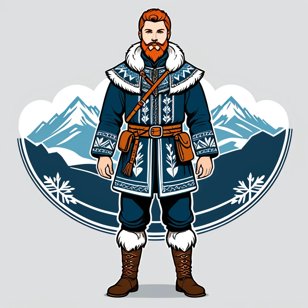 man in nordic folk outfit, vector graphics, strong contours
