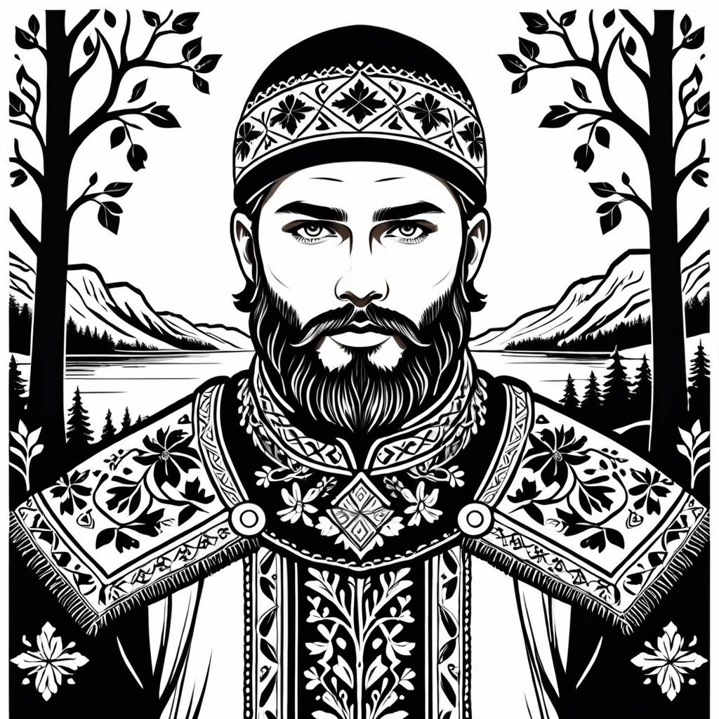 man in nordic folk outfit, vector graphics, strong contours
