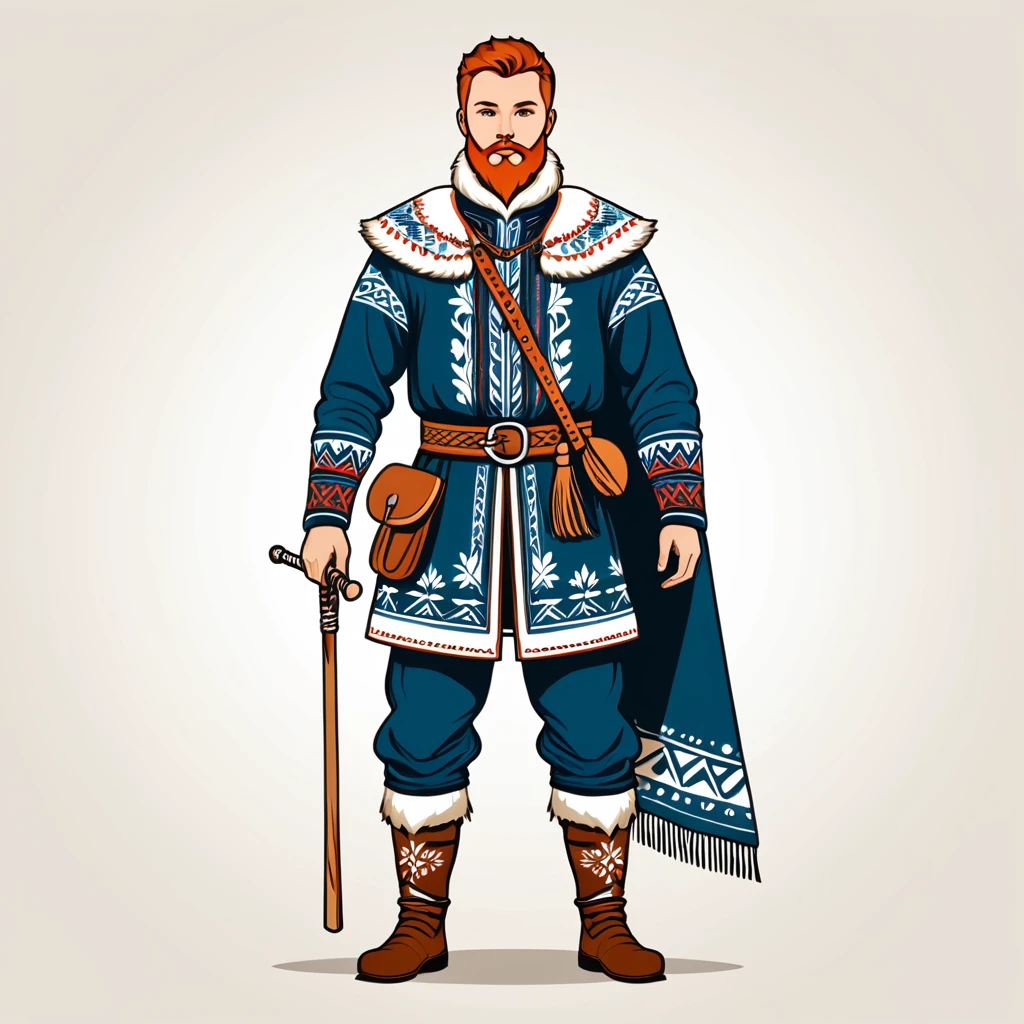 man in nordic folk outfit, vector graphics, strong contours
