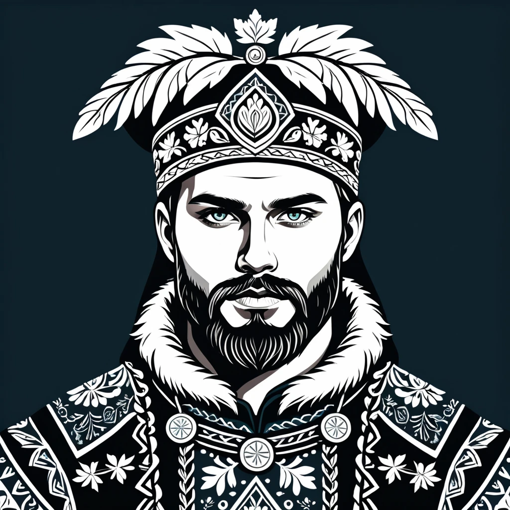 man in nordic folk outfit, vector graphics, strong contours
