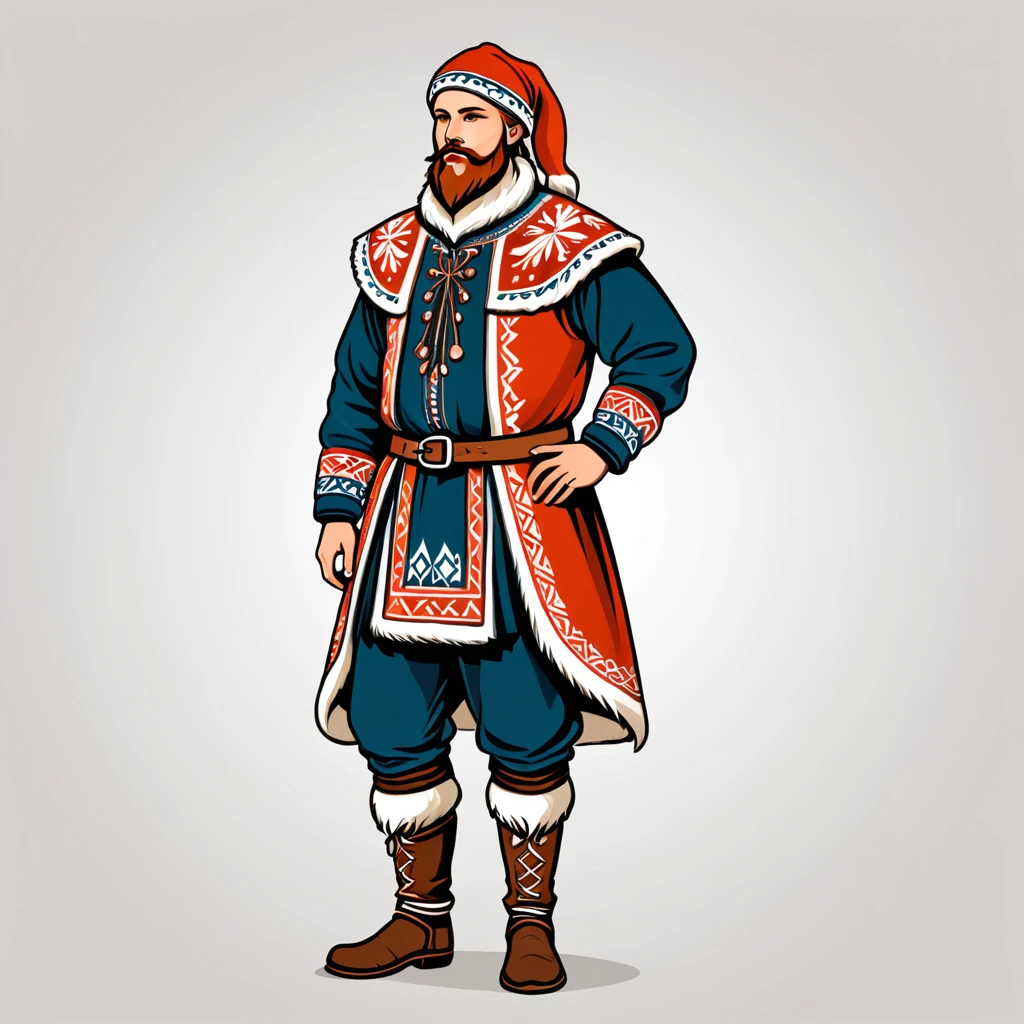 man in nordic folk outfit, vector graphics, strong contours