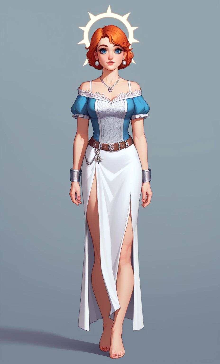 check_9, check_8_up, check_7_up, check_6_up, check_5_up, check_4_up, SorakaLoLXL, masterpiece, Best quality, A high resolution, bbandro, rainbow medieval girl, concept, halo overhead, full length, standing on my feet, feet in silver bracelets, dressed, beautiful big eyes,