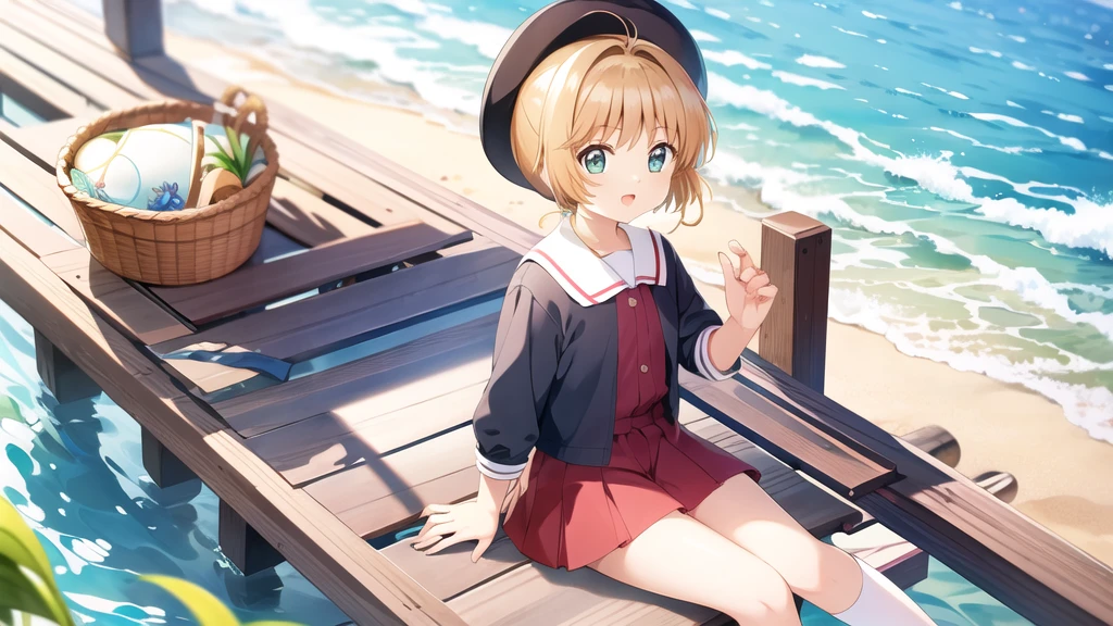 masterpiece, Highest quality, wallpaper,  One girl, alone,summer服を着た, socks, Both sides up, summer、Seaside