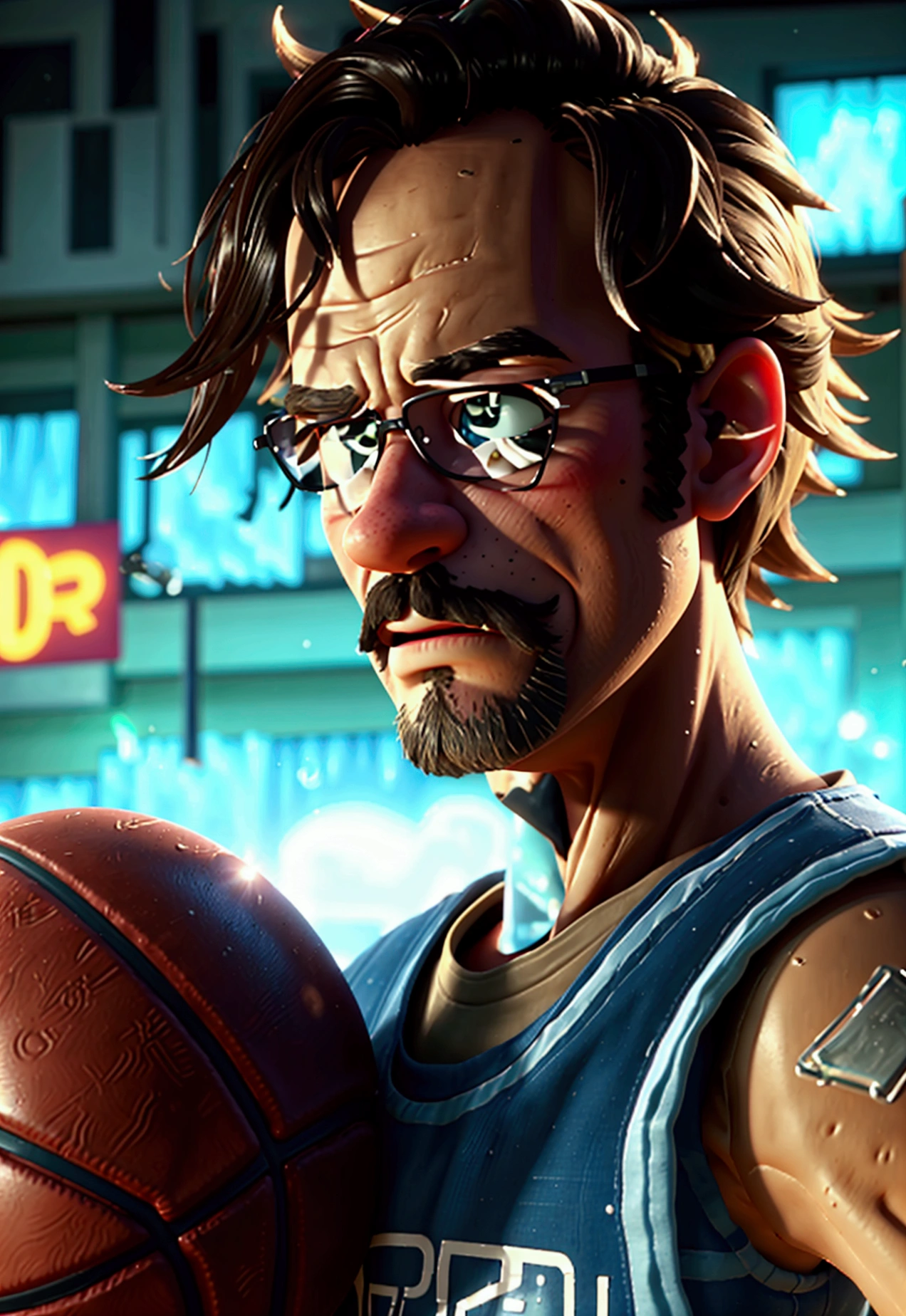 There is a cartoon character holding a basketball., 3D characters, 3D characters, Duke 3 days, Walter White looks like he has it., Walter White in Roblox, head block, In the game, In the game, characters combined together, upper body avatar, 3D demoreal avatar, 3D statue!!!, In the game 3d model, Highly detailed iconic characters