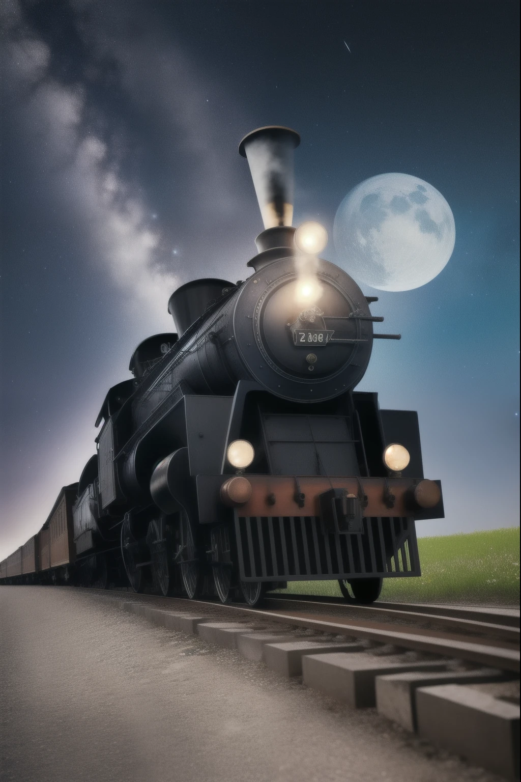 starry skies、steam locomotive、Fantasy、delicate、Masterpiece