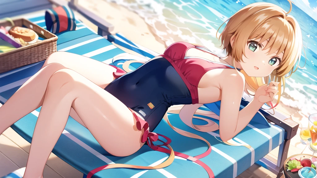 masterpiece, Highest quality, wallpaper, One girl, alone,Swimwear, Both sides up, summer、Seaside