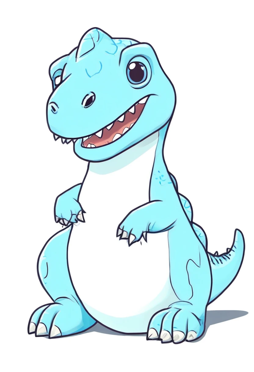Low quality, line art, one dinosaur, fluffy, stuffed, blue, smiling, looking at viewer, White background
