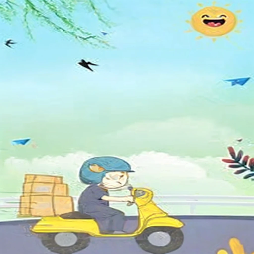 mailman,male,cute,Comic Style,Walking on the way,肩上背着一个mailman包,Left hand holding bag,The right hand holds the brim