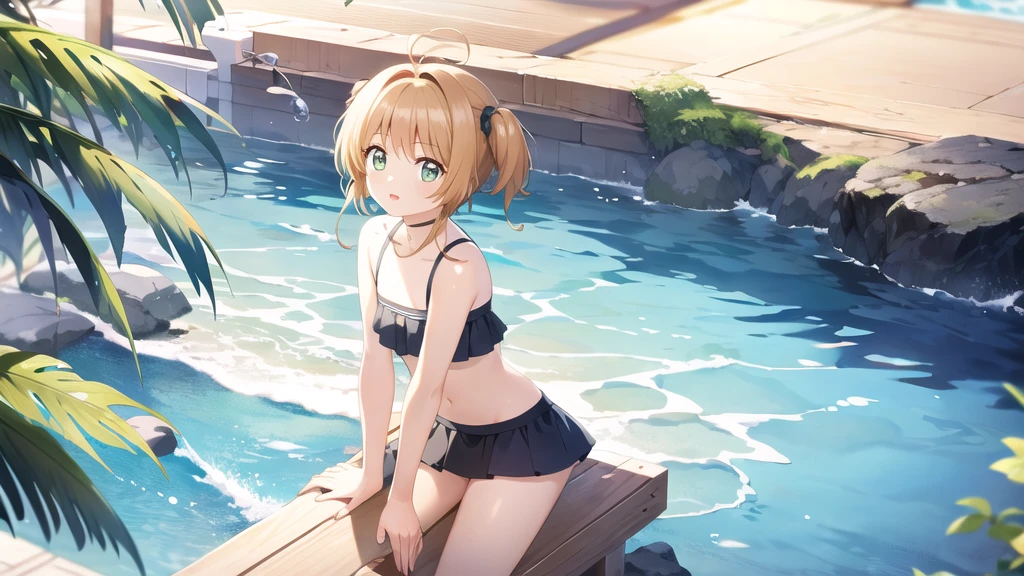 masterpiece, Highest quality, wallpaper,  One girl, alone,Swimwear,  Both sides up, summer、Seaside