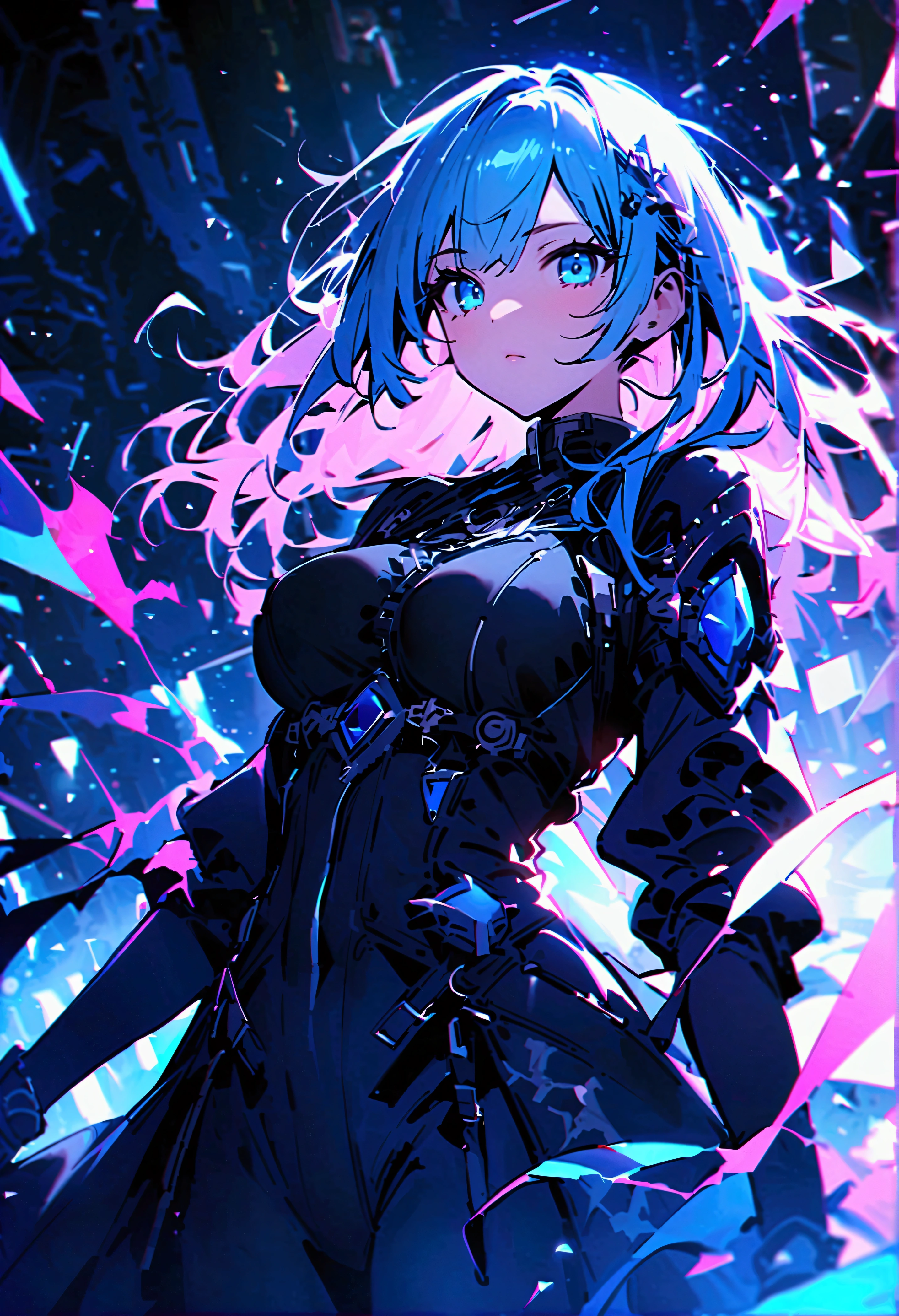 score_9、score_8_up、score_7_up、m1t0、1girl、v10nl3、ビューアーを見つめる、1girl、チェーンを握る