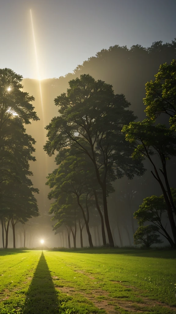 Create a AI image of a plant light coming from behind in foggy environment