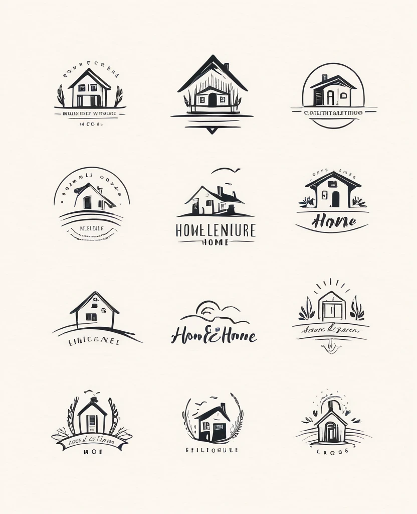 Simple and elegant home logo collection. Hand drawn modern style logos