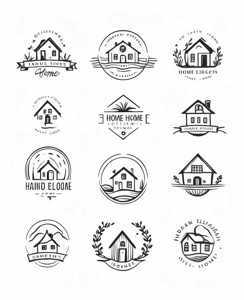 Simple and elegant home logo collection. Hand drawn modern style logos
