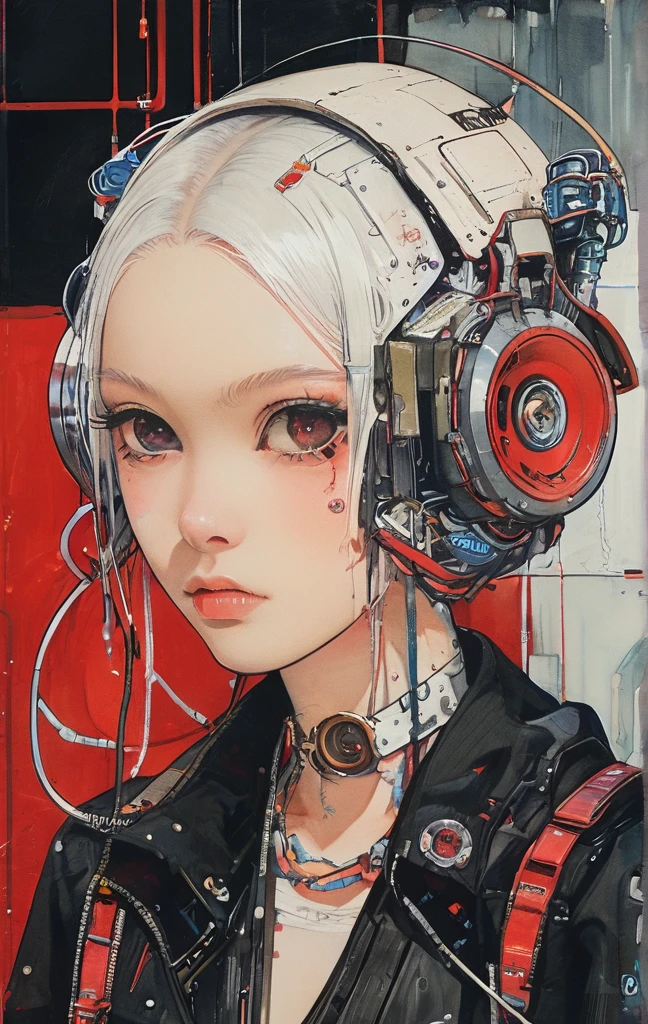 ((Futuristic headgear))and the girl with red eyes, digital cyber punkアニメアート, デジタルcyber punk - アニメアート, anime cyber punk art, cyber punkアニメアート, Cyborg - Silver Haired Girl, ダークcyber punkイラスト, cyber punkアニメの女の子, female cyber punkアニメの女の子, cyber punkをテーマにしたアート, cyber punkアニメの女の子 mech, cyber punkアートスタイル, cyber punk サイボーグ. Rose, advanced digital cyber punk art、hacking techniques, sf, cyber punk, Data Stream, (masterpiece, Highest quality, Realistic, Very detailed:1.2), (Purple glow:1.1), Pixelated, twist, Half Shot, (One girl), (Sparkling Eyes:0.8), Simple Background, Shadow, lipstick,The goggles display information