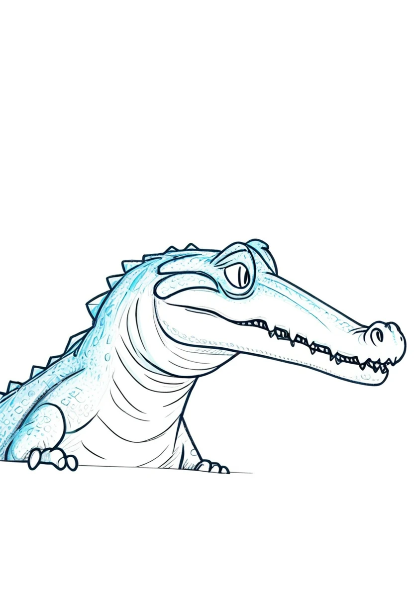 Low quality, line art, One crocodile , (fluffy), stuffed, blue, smiling, looking at viewer, White background
