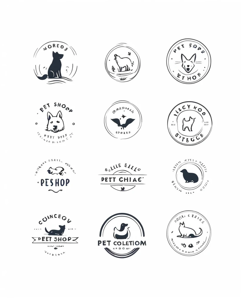Simple and elegant pet shop logo collection. Hand drawn modern style logos