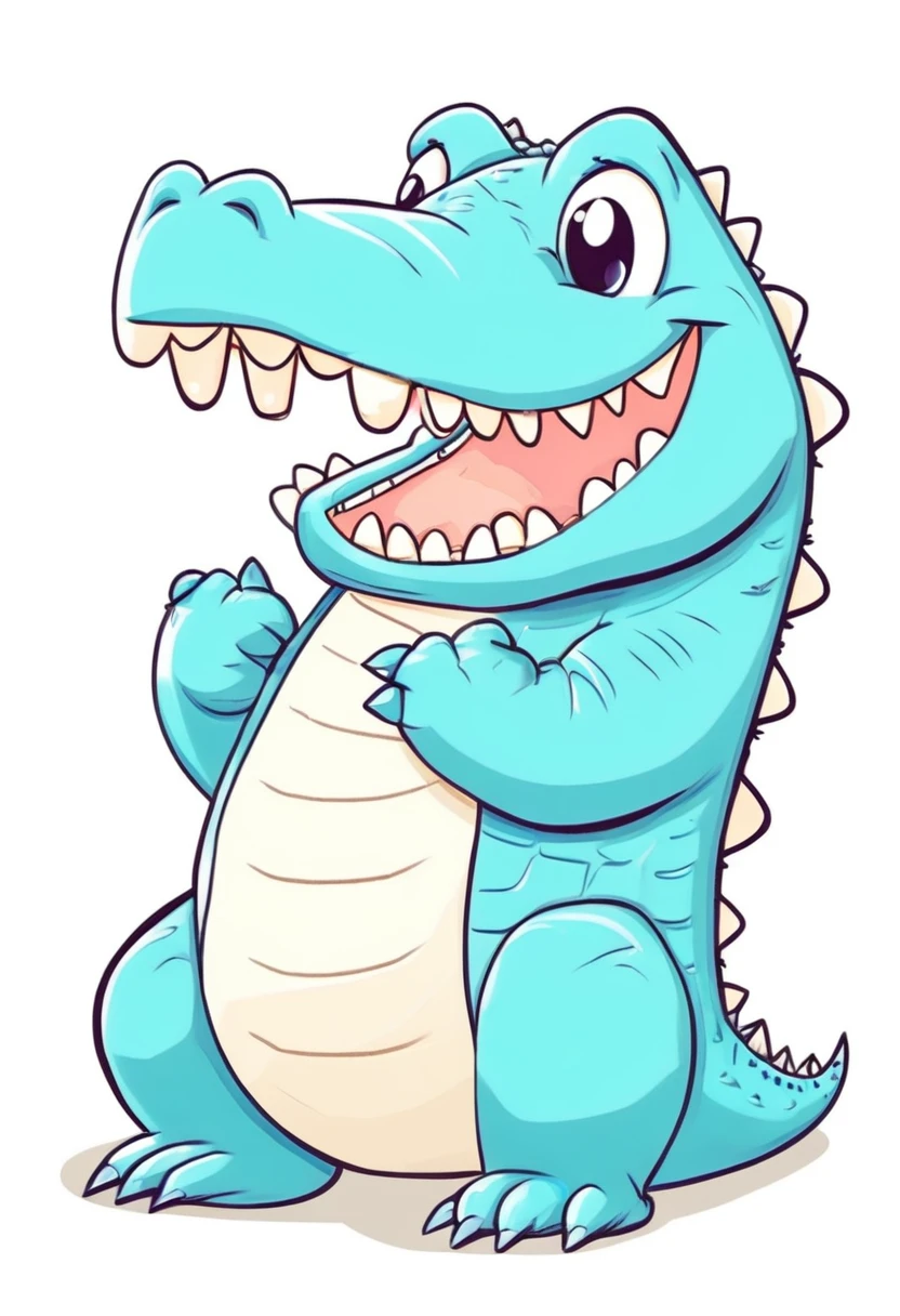 Low quality, line art, One crocodile, cute, (fluffy), stuffed, blue, smiling, looking at viewer, White background