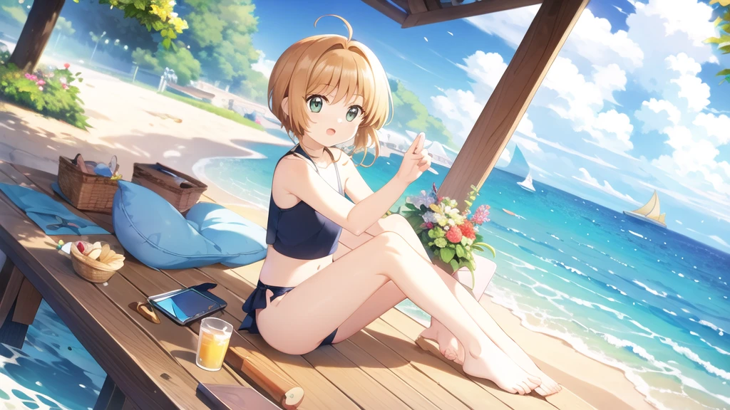 masterpiece, Highest quality, wallpaper,  One girl, alone,Swimwear, summer、Seaside