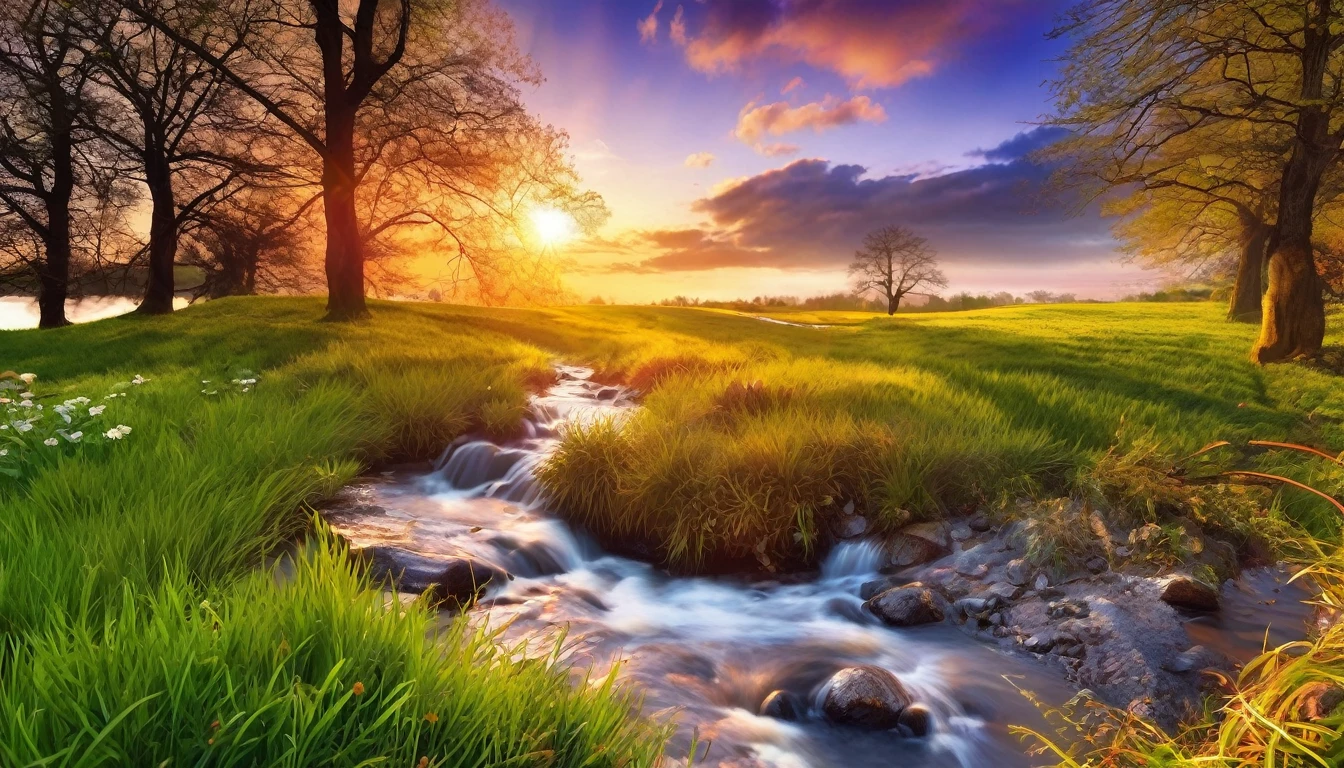 a beautiful sunset scene with a stream and trees, nature wallpaper, nature scenery, Beautiful wallpaper, beautiful backgrounds, peaceful landscape, stunning nature in the background, very very beautiful scenery, wallpaper hd, amazing wallpaper, a beautiful landscape, natural landscape, beautiful landscape, beautifully lit landscape, beautiful serene landscape, scenery wallpaper, landscape wallpaper, majestic nature scenery, Really beautiful nature