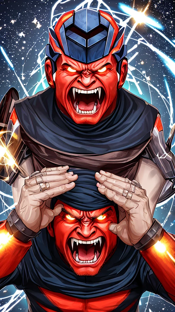 Create a AI image of a man who is very hungry and very anger