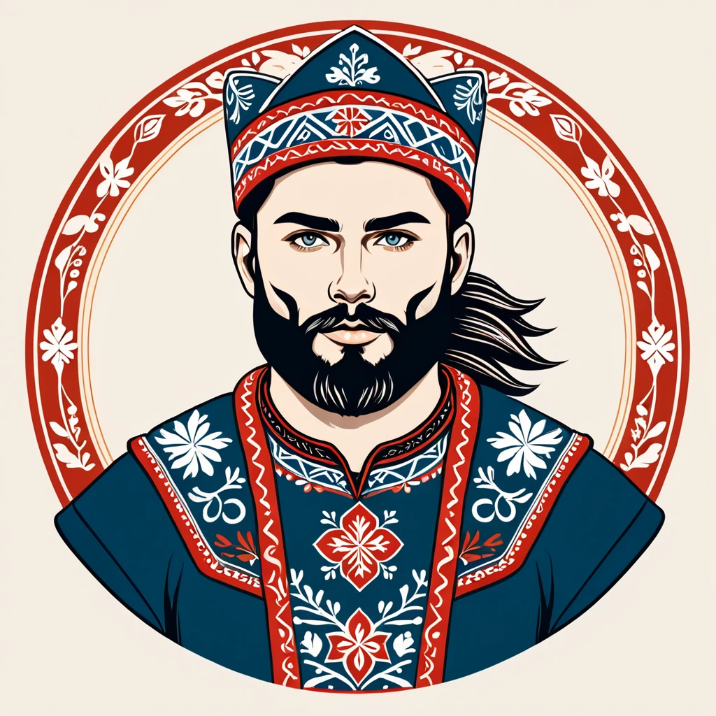 man in nordic folk outfit, vector graphics, strong contours
