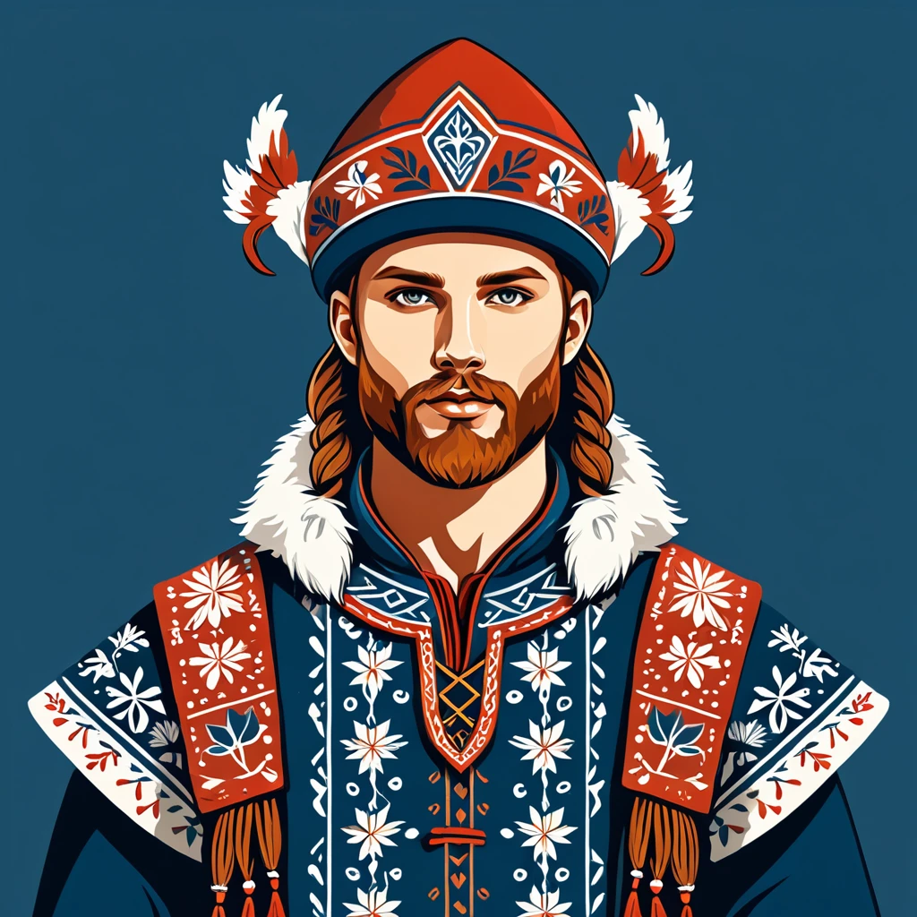 man in nordic folk outfit, vector graphics, strong contours