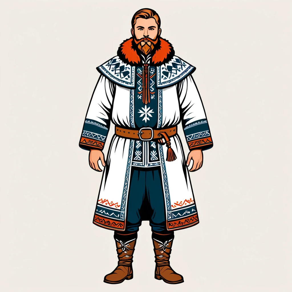 man in nordic folk outfit, vector graphics, strong contours
