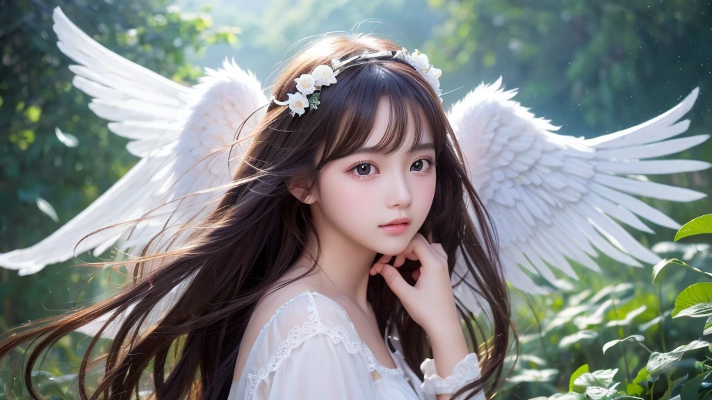 1920×1080、Like the picture、Real、beautiful、Fantasy、cute、Beauty、Please create an image of an angel around 18 years old.