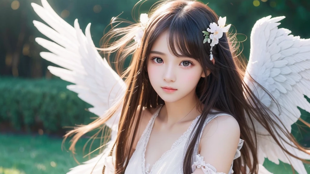 1920×1080、Like the picture、Real、beautiful、Fantasy、cute、Beauty、Please create an image of an angel around 18 years old.
