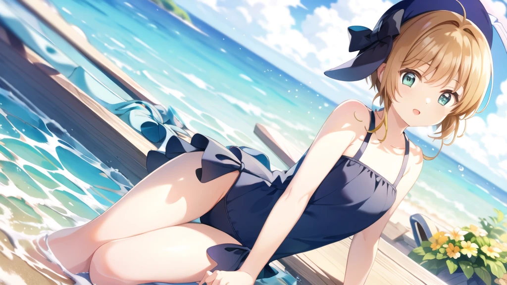 masterpiece, Highest quality, wallpaper,  One girl, alone,Swimwear, summer、Seaside