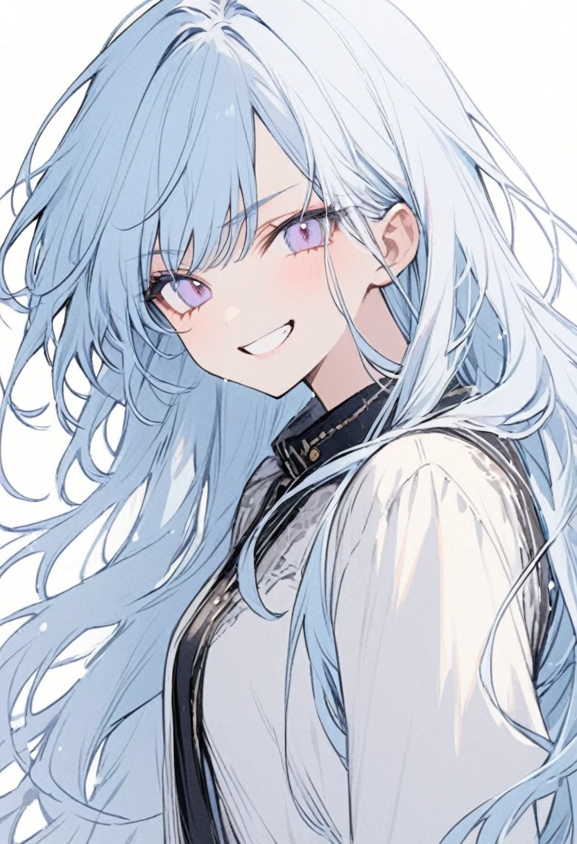 Light blue hair、Long Hair、girl、Grin、White background