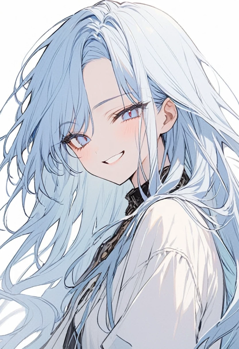 Light blue hair、Long Hair、girl、Grin、White background
