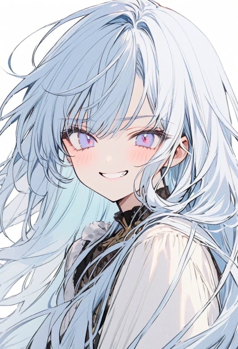 Light blue hair、Long Hair、girl、Grin、White background