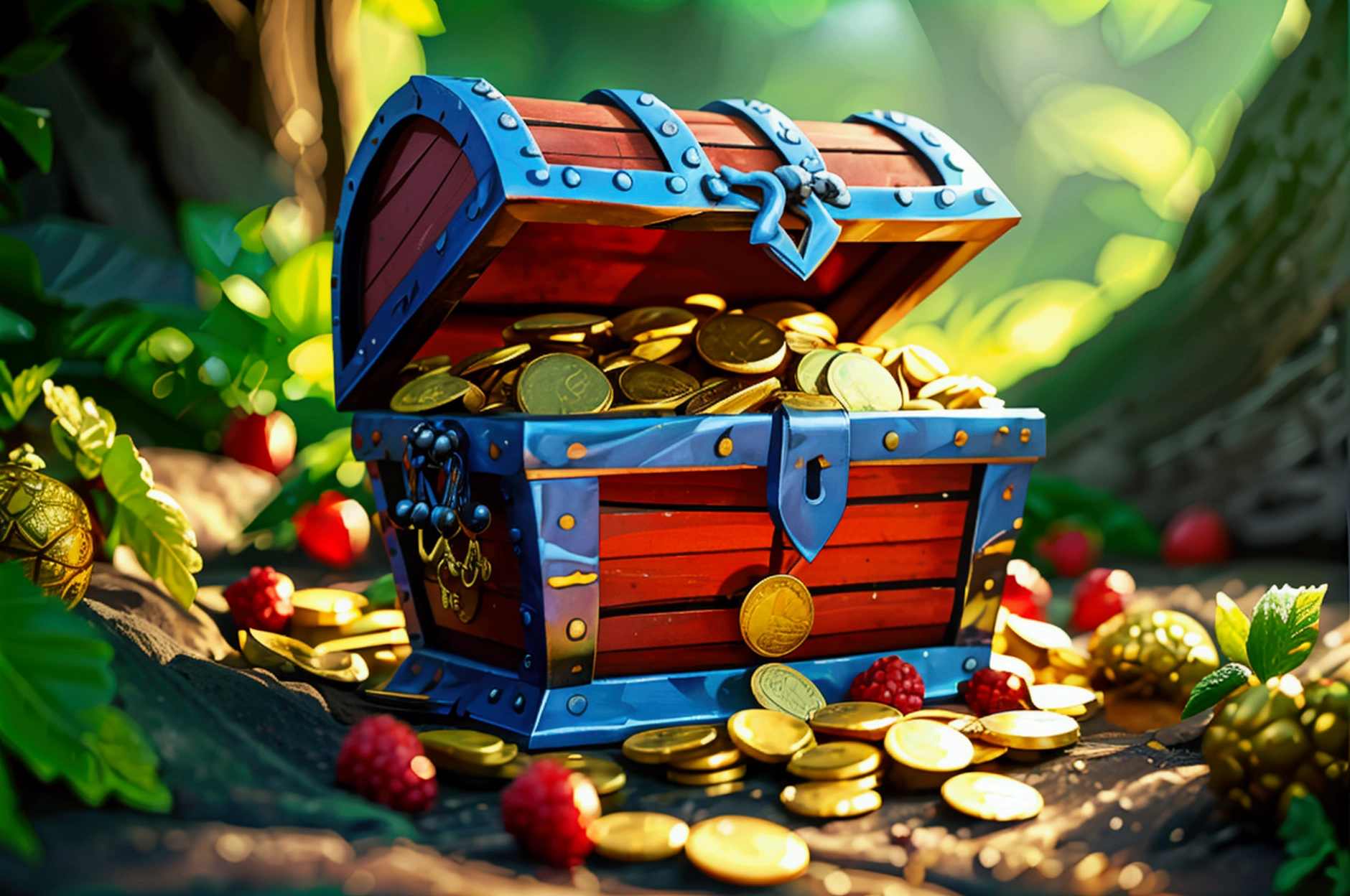 treasures, chests with gold coins and jewels, big, berry big, tribute