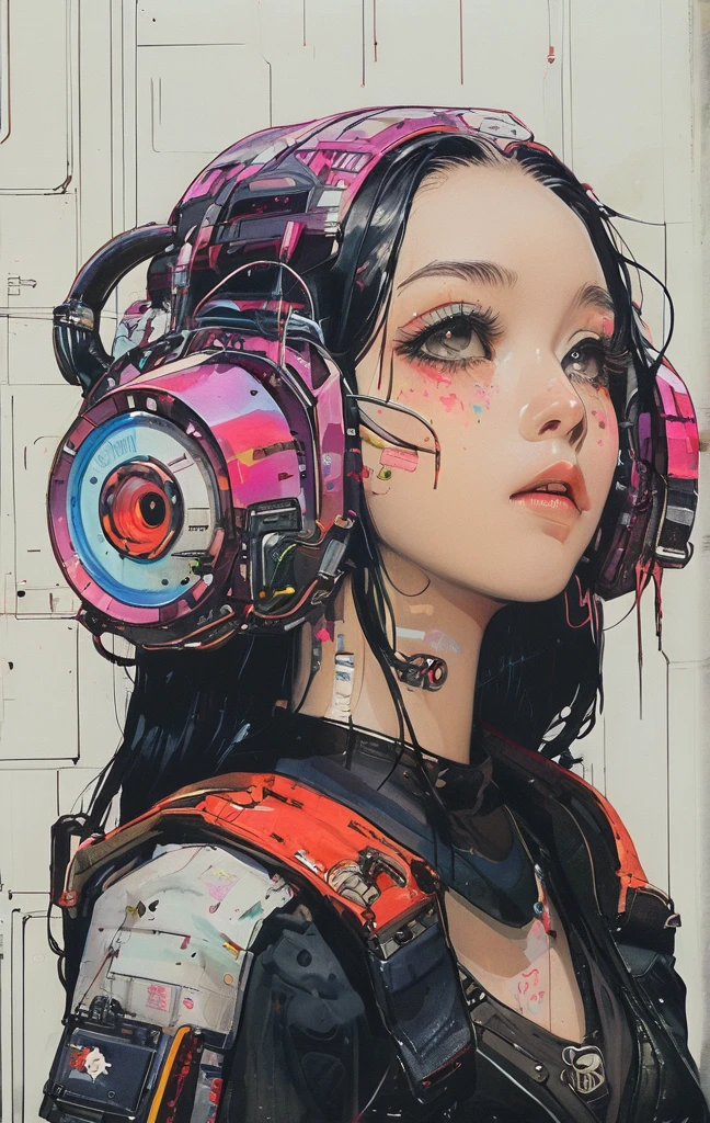 Girl with futuristic goggles and red eyes, digital cyber punkアニメアート, デジタルcyber punk - アニメアート, anime cyber punk art, cyber punkアニメアート, Cyborg - Silver Haired Girl, ダークcyber punkイラスト, cyber punkアニメの女の子, female cyber punkアニメの女の子, cyber punkをテーマにしたアート, cyber punkアニメの女の子 mech, cyber punkアートスタイル, cyber punk サイボーグ. Rose, advanced digital cyber punk art、hacking techniques, sf, cyber punk, Data Stream, (masterpiece, Highest quality, Realistic, Very detailed:1.2), (Purple glow:1.1), Pixelated, twist, Half Shot, (One girl), (Sparkling Eyes:0.8), Simple Background, Shadow, lipstick,The goggles have information written on them.。